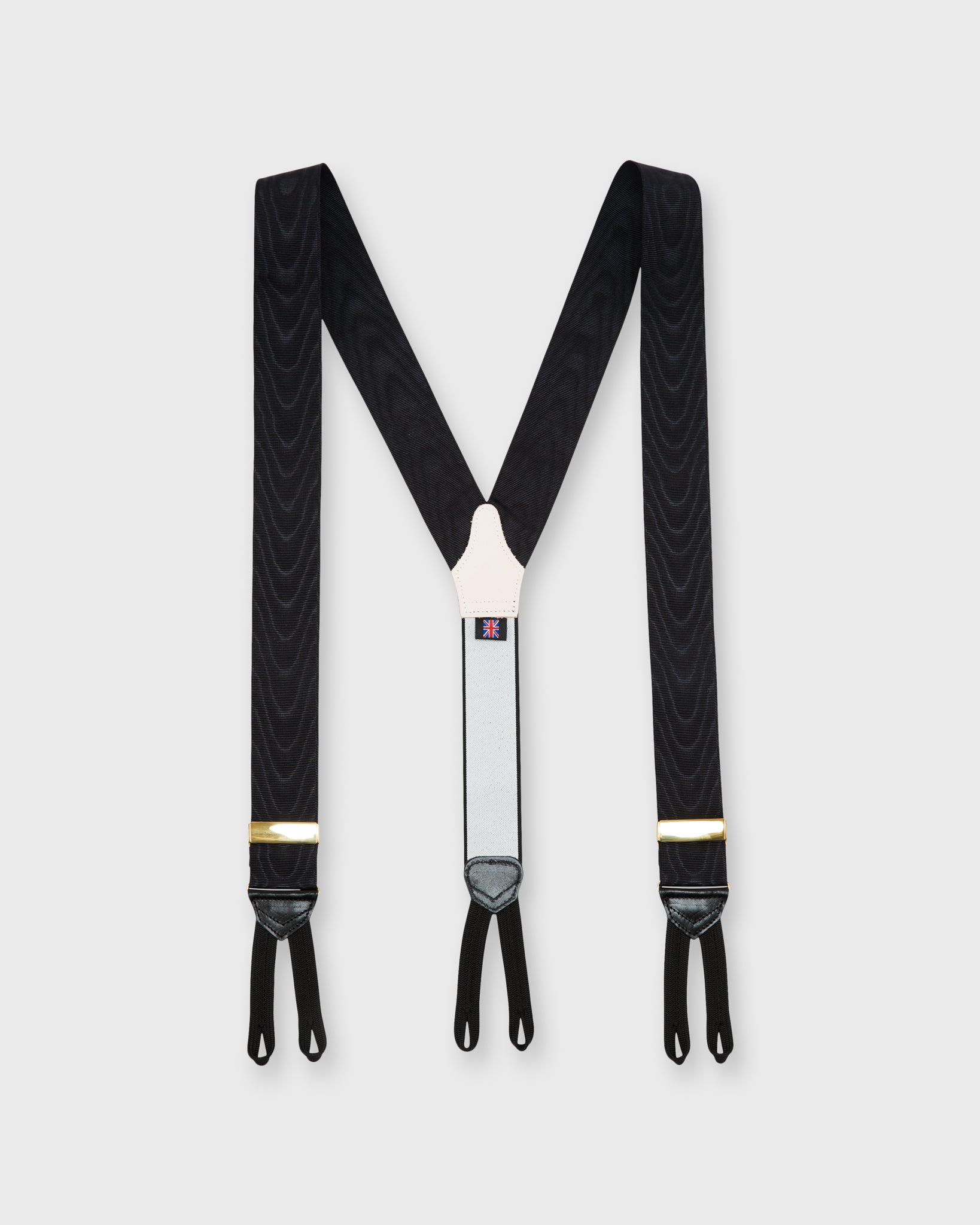 Black Moire Suspenders w Gold Hardware