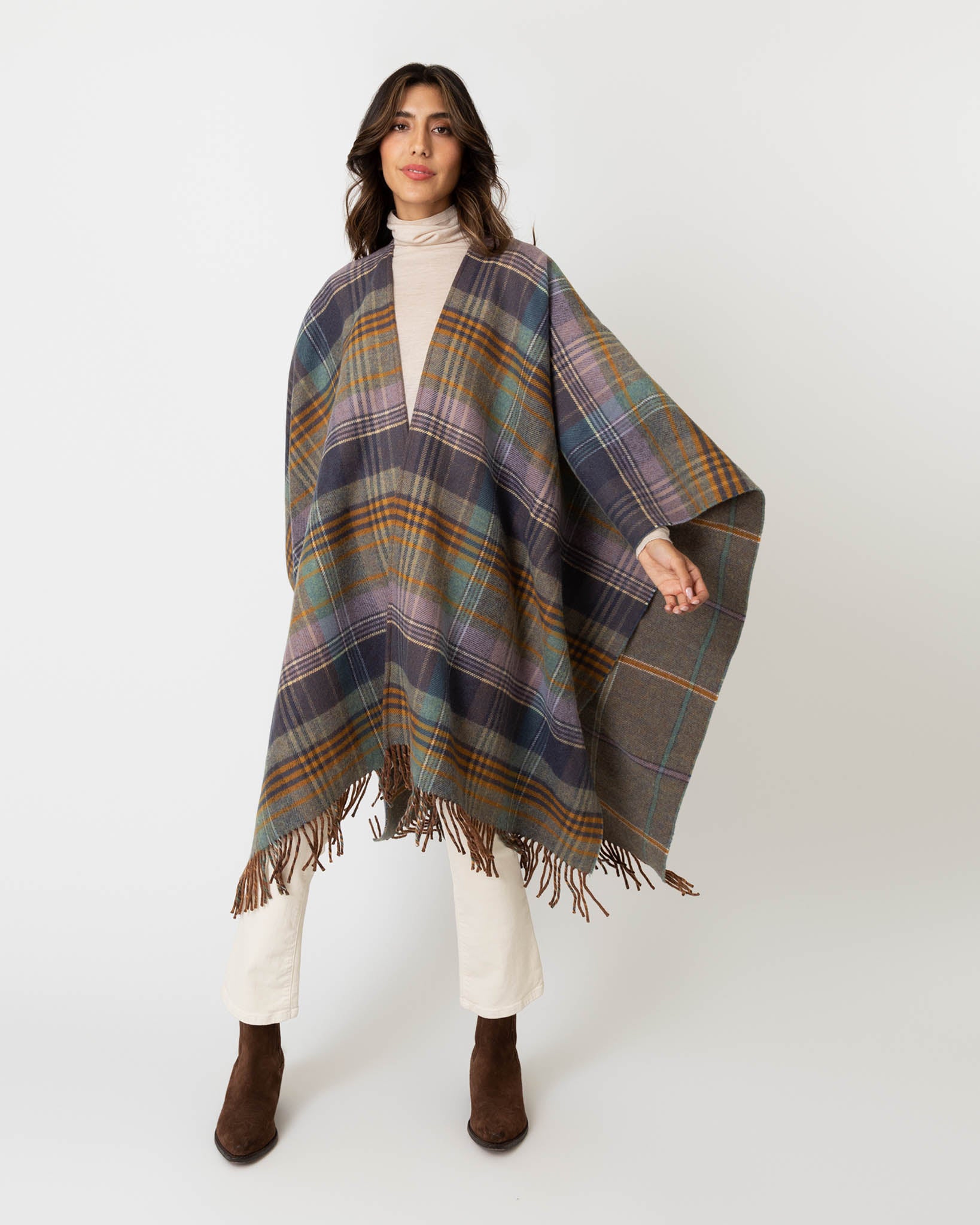 Reversible Double-Faced Cape in Lovat Scottish Heritage Lambswool
