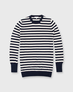 Cydney Boyfriend Crewneck Sweater in Navy/Ivory Stripe Cashmere