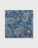 Load image into Gallery viewer, Linen/Cotton Print Pocket Square Prussian Blue/Sage/Red Paisley
