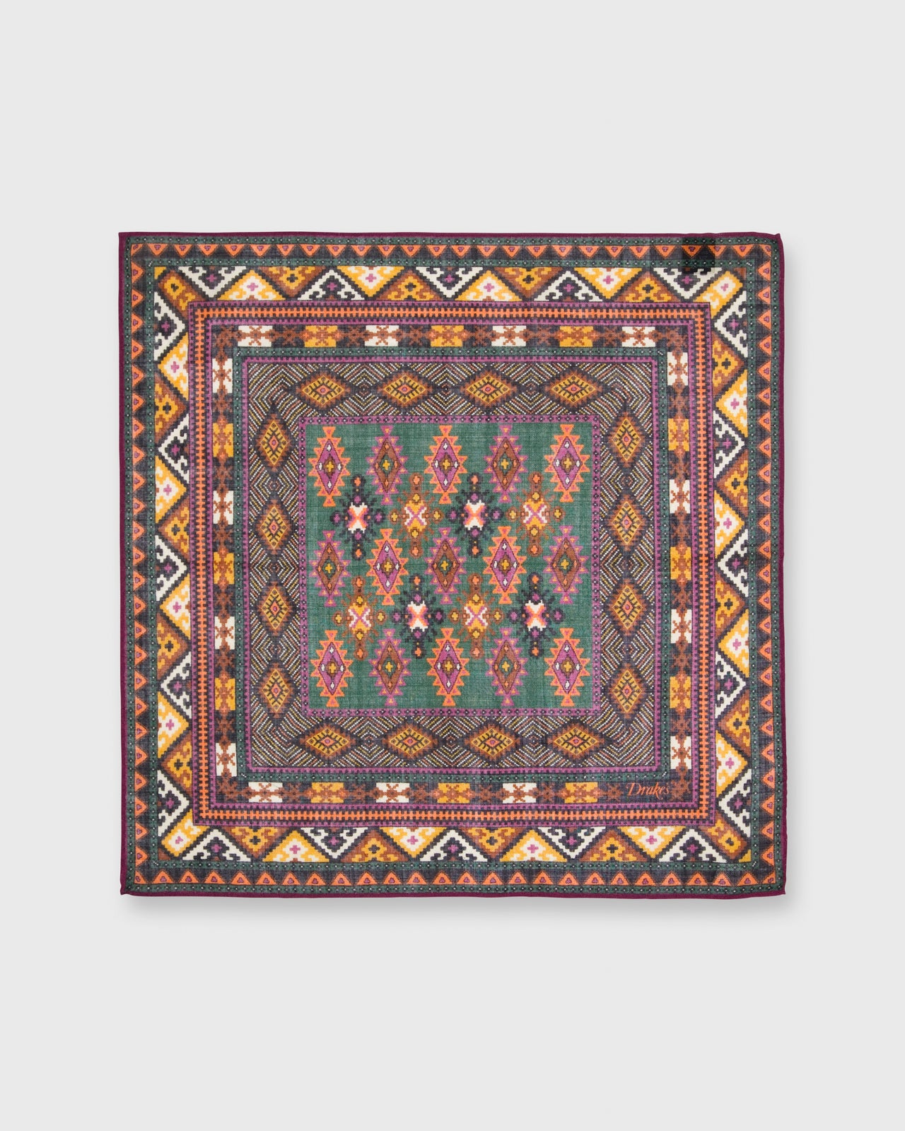 Hand-Rolled Pocket Square Purple/Yellow/Multi Geo Kelim