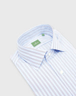 Load image into Gallery viewer, Spread Collar Dress Shirt Sky/Navy/Khaki Bar Stripe Poplin
