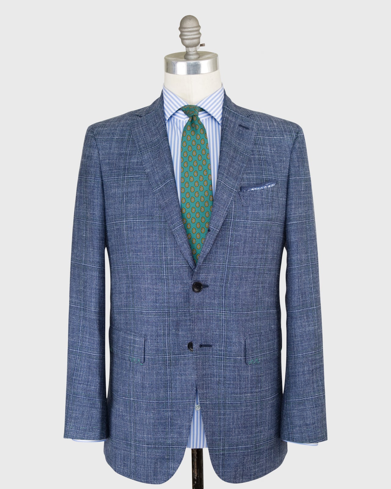 Virgil No. 3 Jacket in Navy/Sky/Spruce Glen Plaid Rustic Wool