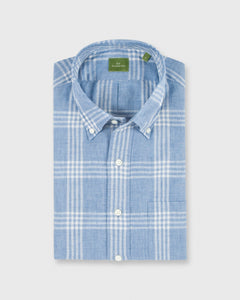 Button-Down Sport Shirt Dusty Blue Plaid Linen Chambray