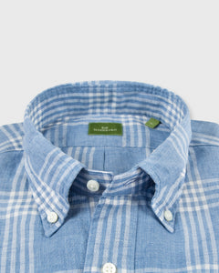 Button-Down Sport Shirt Dusty Blue Plaid Linen Chambray