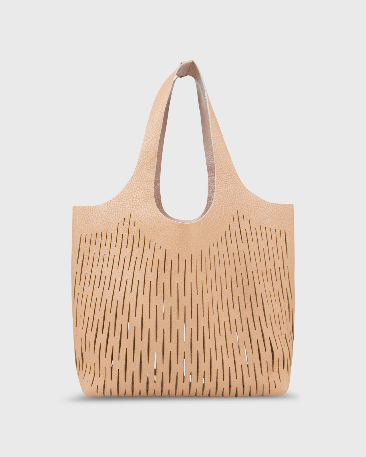 Reversible Laser-Cut Bucket Bag Camel/Blush Leather