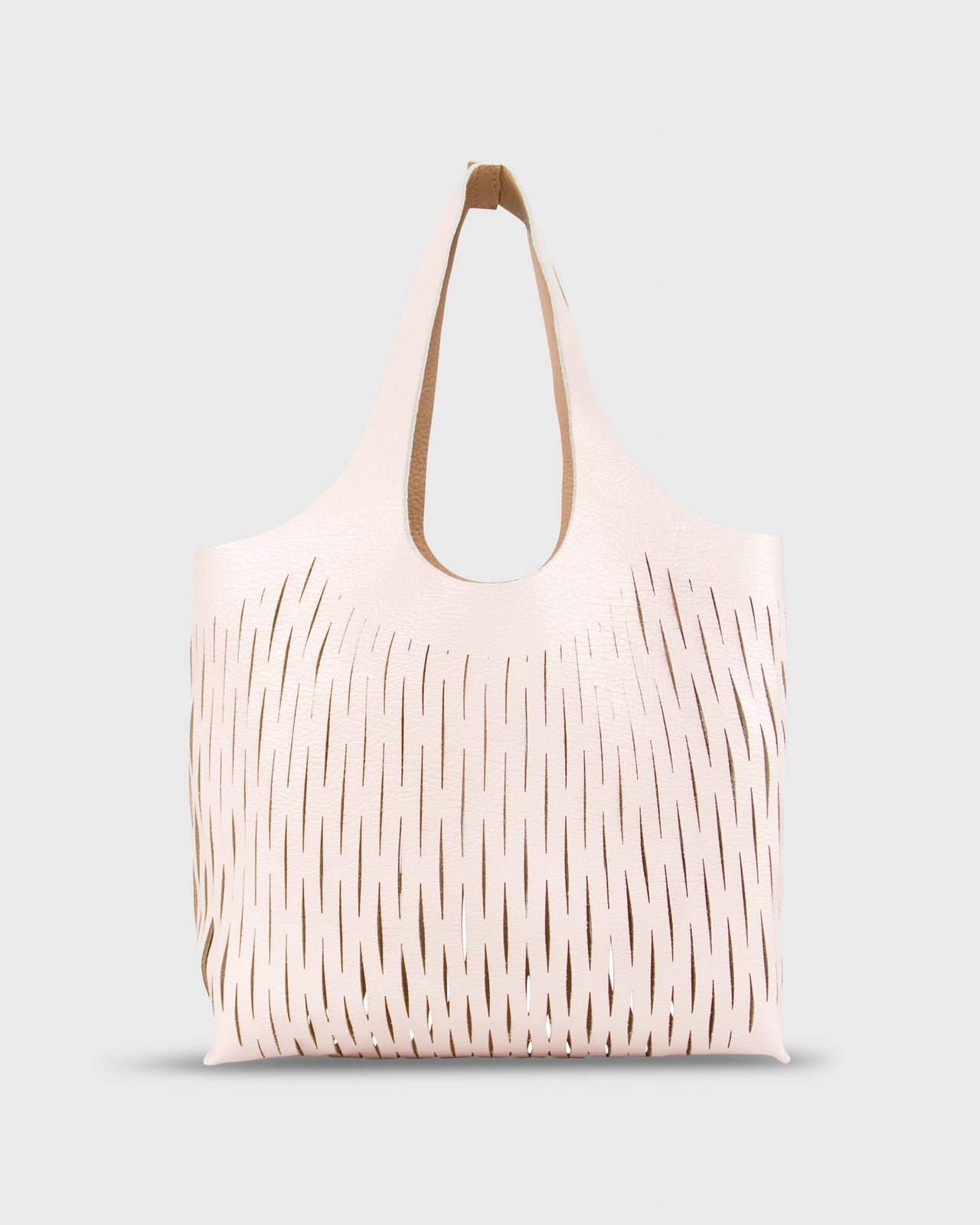 Reversible Laser-Cut Bucket Bag Camel/Blush Leather