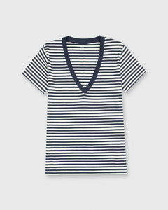 Short-Sleeved Deep-V Tee Navy/Natural Stripe Jersey