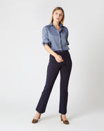 Load image into Gallery viewer, Faye Flare Cropped Pant in Navy Ponte Knit
