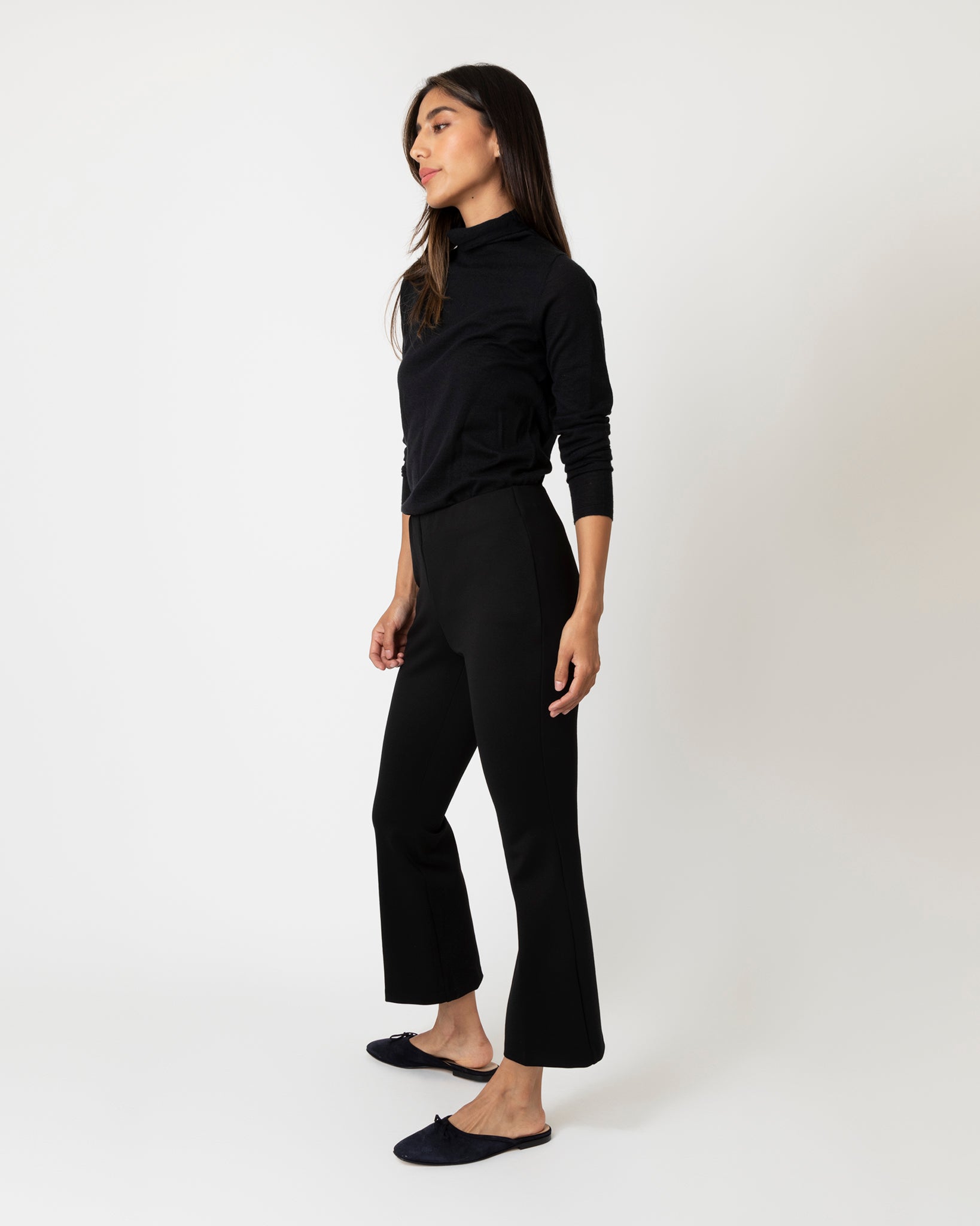 Cropped Kick Flare Trousers - Black