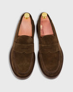 Load image into Gallery viewer, Handsewn Penny Loafer Chocolate Suede
