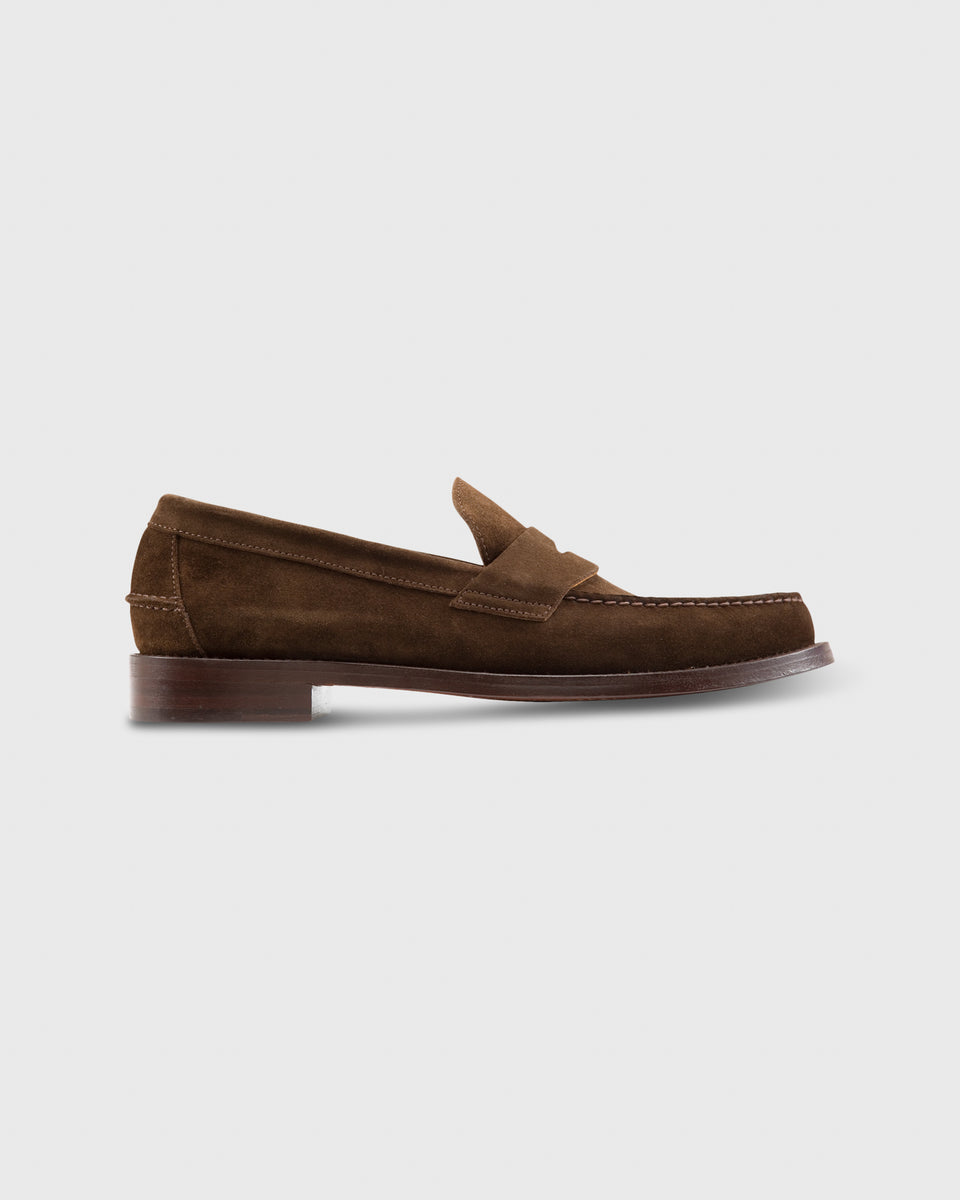 Handsewn Penny Loafer in Chocolate Suede | Shop Sid Mashburn