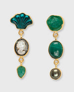 Load image into Gallery viewer, Three Charm Moving Drop Earrings Green
