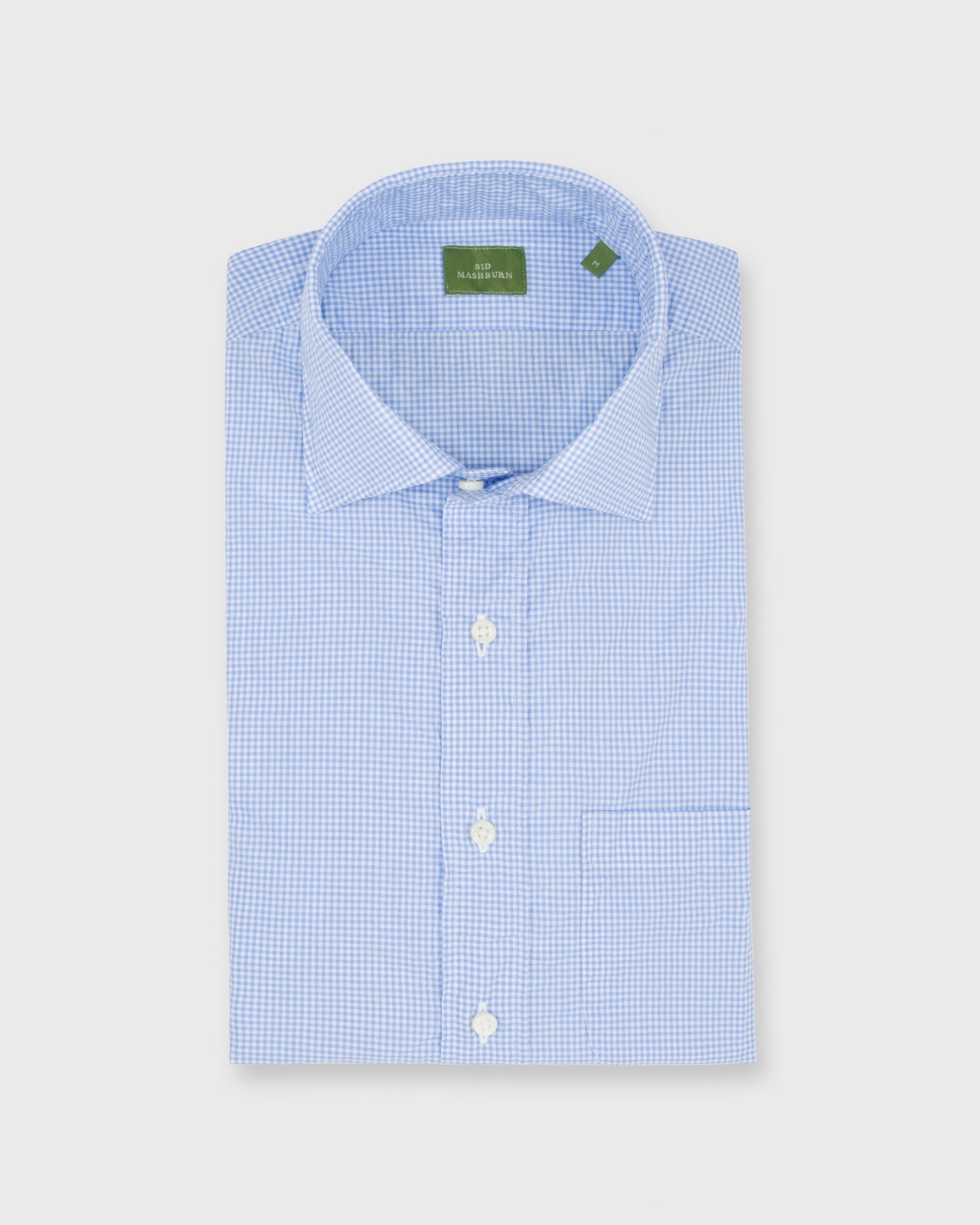 Spread Collar Sport Shirt Blue Small Gingham Poplin