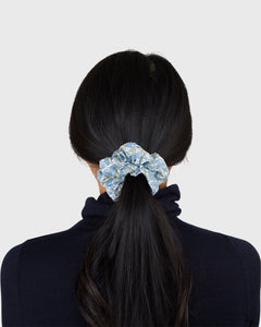 Large Scrunchie Blue Poppy & Daisy Liberty Fabric