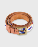 Load image into Gallery viewer, 1.25&quot; African Beaded Belt White/Turquoise/Yellow Chobe Design
