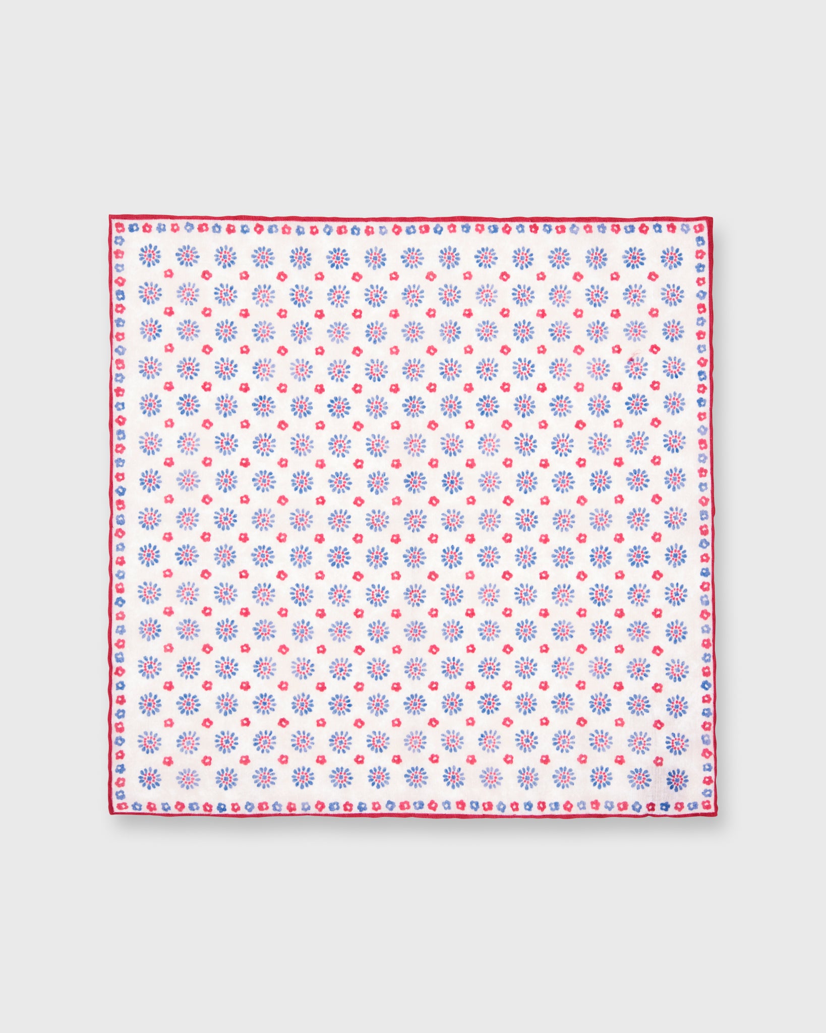 Cotton/Linen Print Pocket Square Natural/Red/Navy Floral