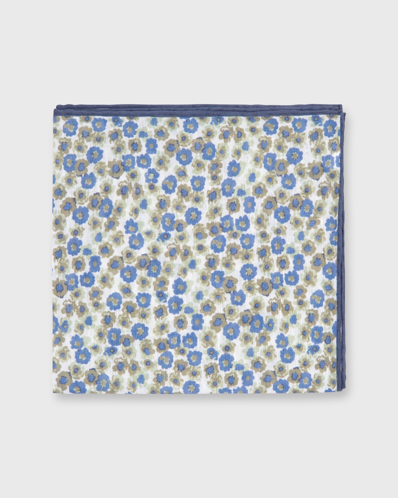 Cotton/Linen Print Pocket Square White/Navy/Olive Floral