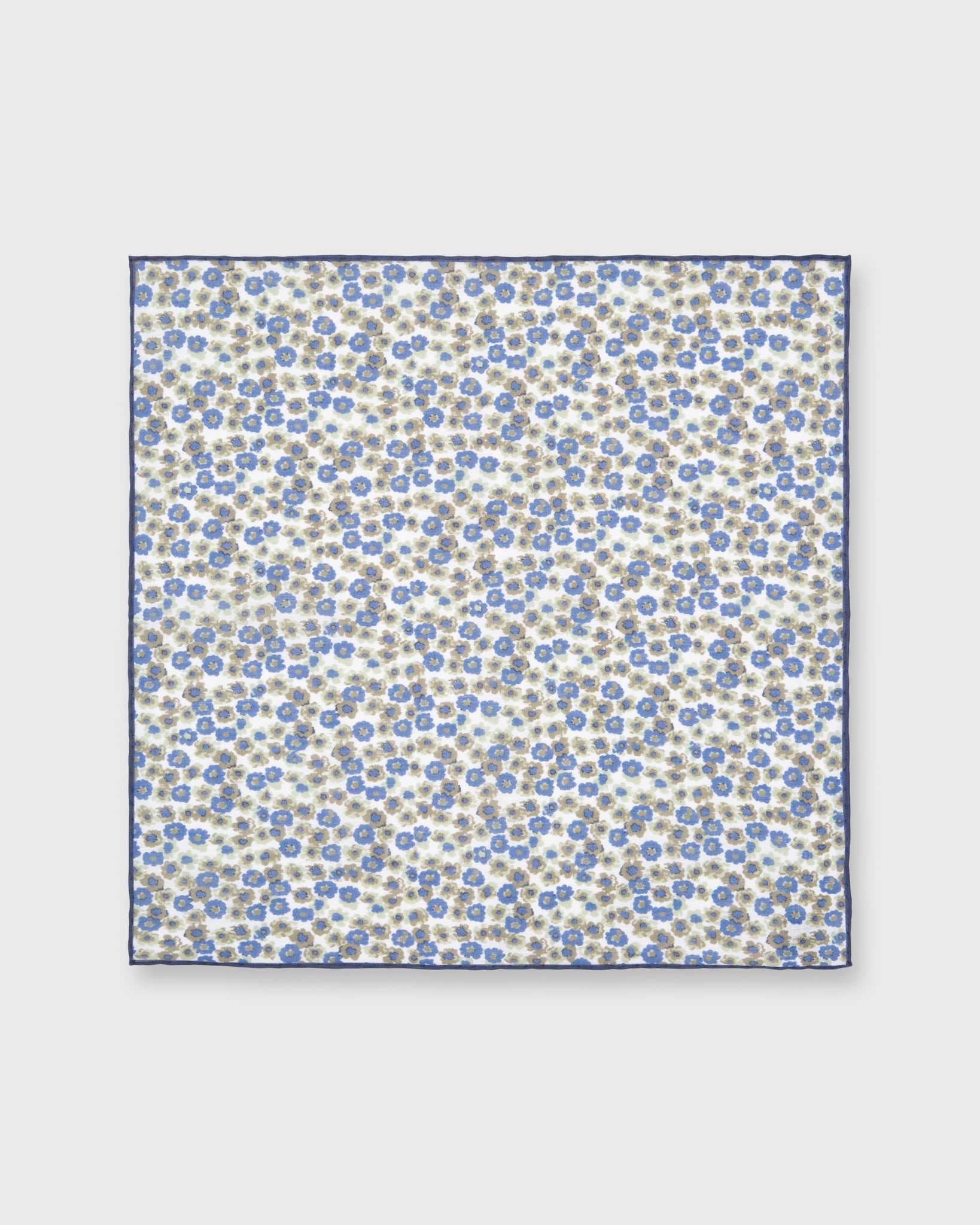 Cotton/Linen Print Pocket Square White/Navy/Olive Floral
