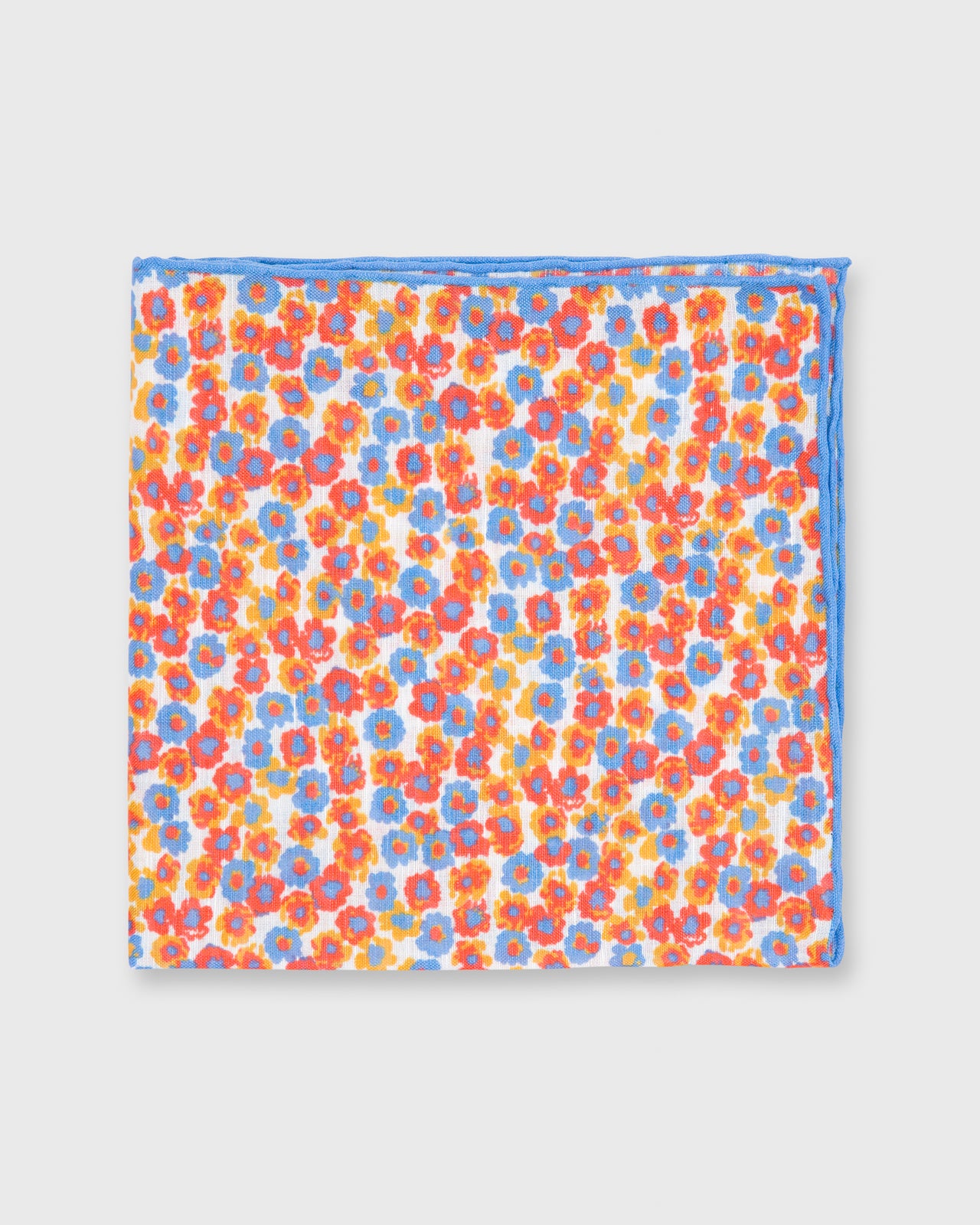 Cotton/Linen Print Pocket Square White/Blue/Orange Floral