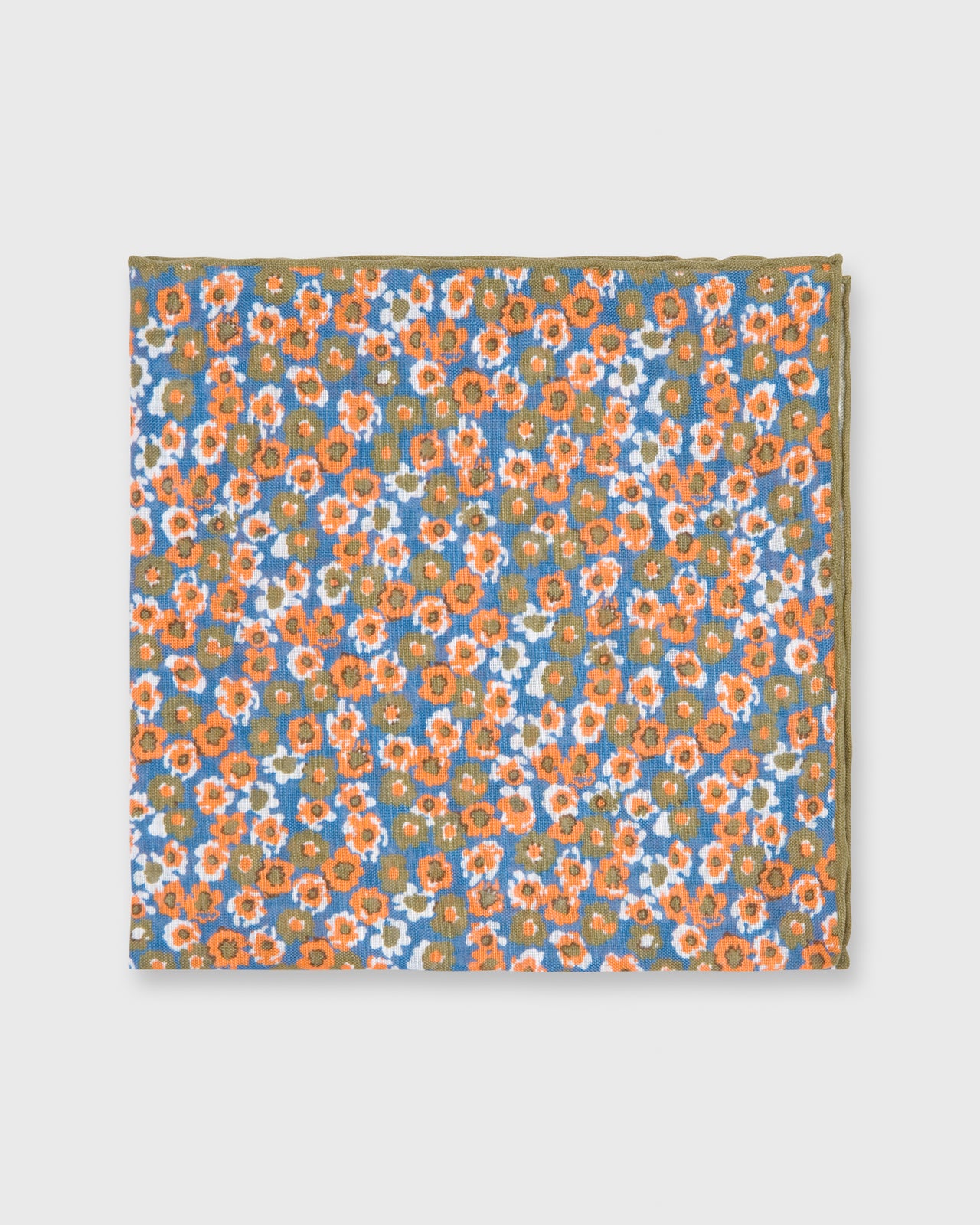 Cotton/Linen Print Pocket Square Blue/Olive/Orange Floral