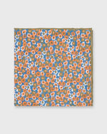 Load image into Gallery viewer, Cotton/Linen Print Pocket Square Blue/Olive/Orange Floral
