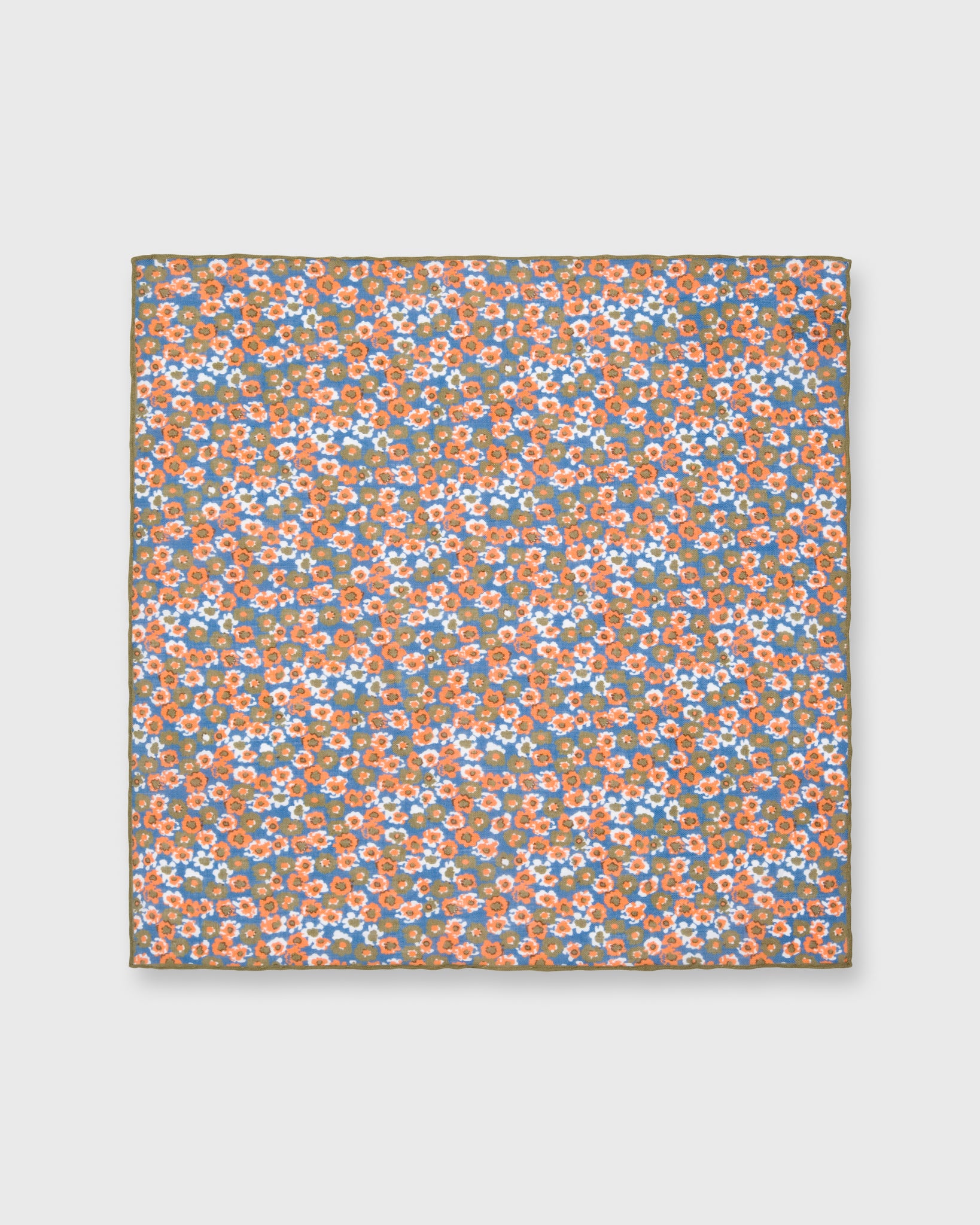 Cotton/Linen Print Pocket Square Blue/Olive/Orange Floral