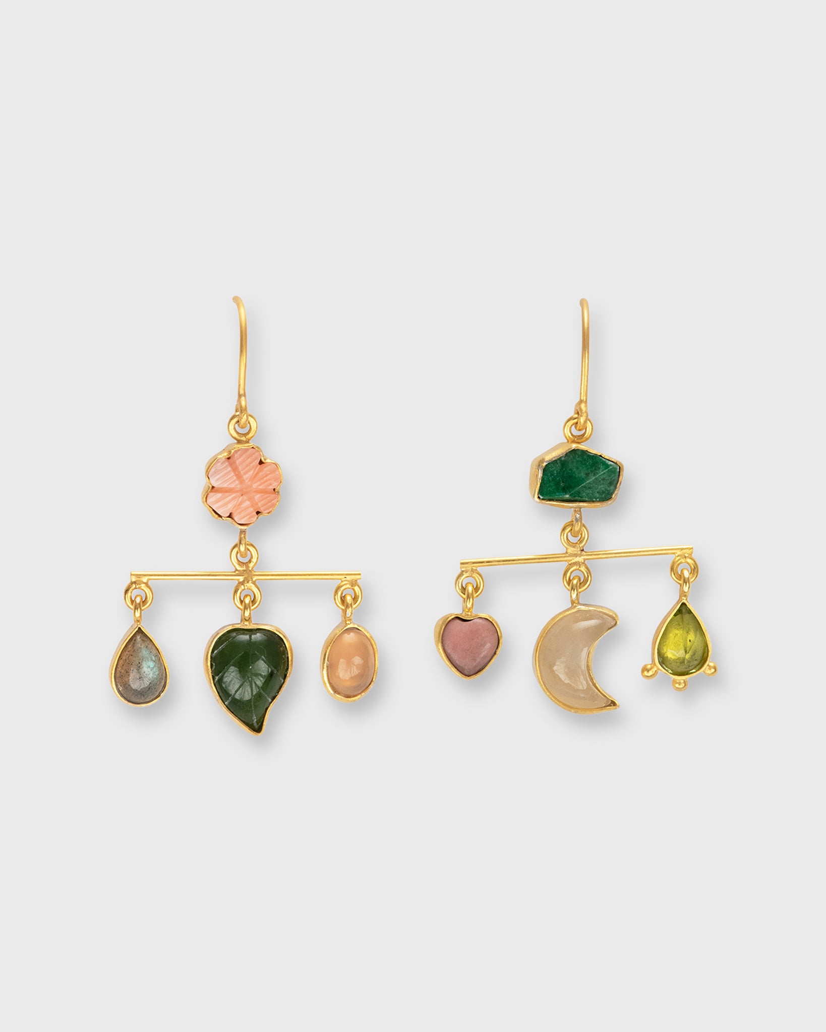 Balance Drop Earrings Green/Coral