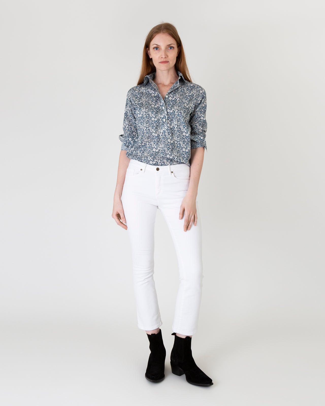 Tomboy Popover Shirt in Blue Multi June's Meadow Liberty Fabric