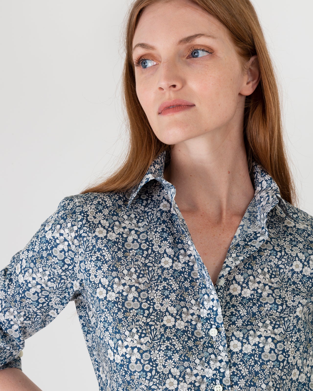 Tomboy Popover Shirt in Blue Multi June's Meadow Liberty Fabric