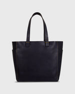 Load image into Gallery viewer, Leather Tote with Trolley Strap Navy
