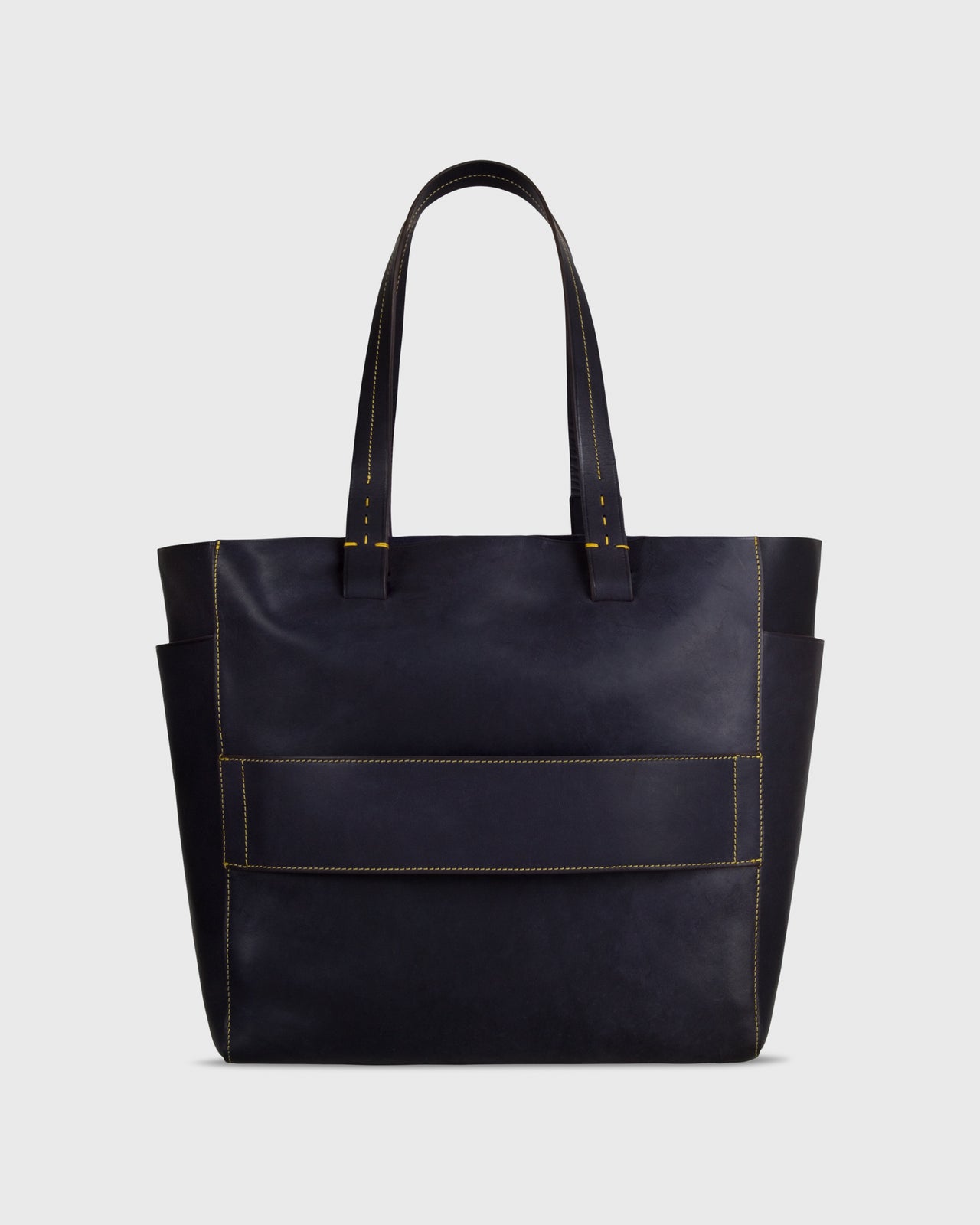 Leather Tote with Trolley Strap Navy