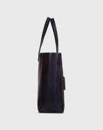 Load image into Gallery viewer, Leather Tote with Trolley Strap Navy
