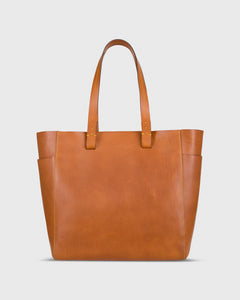 Leather Tote with Trolley Strap English Tan