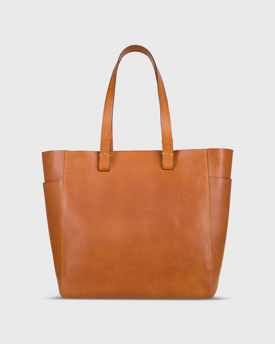 Leather Tote with Trolley Strap English Tan