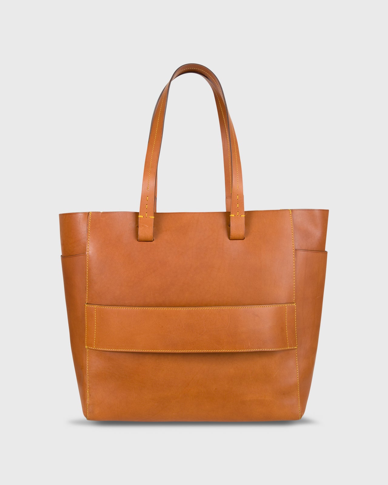 Leather Tote with Trolley Strap English Tan