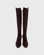 Load image into Gallery viewer, Heeled Pull-On Boot in Chocolate Suede
