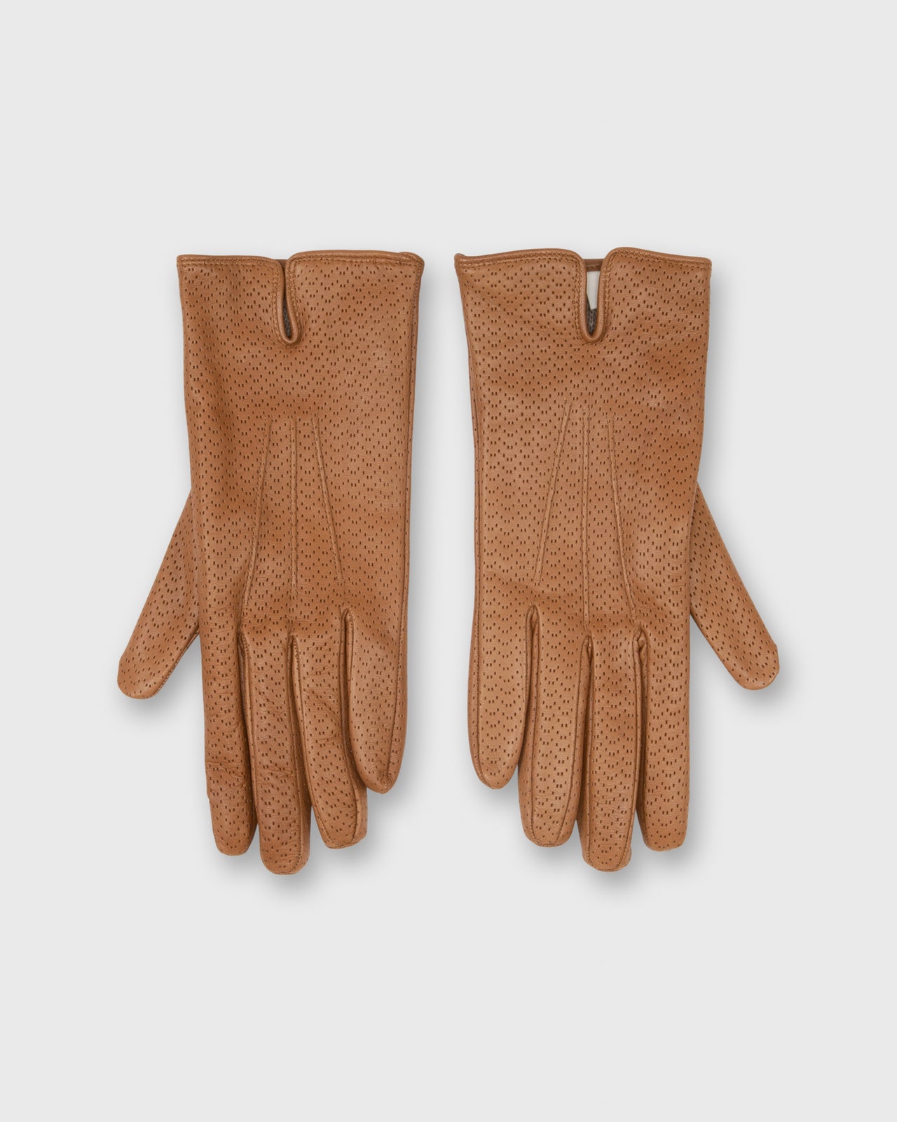 Cashmere-Lined Perforated Gloves in Camel Leather