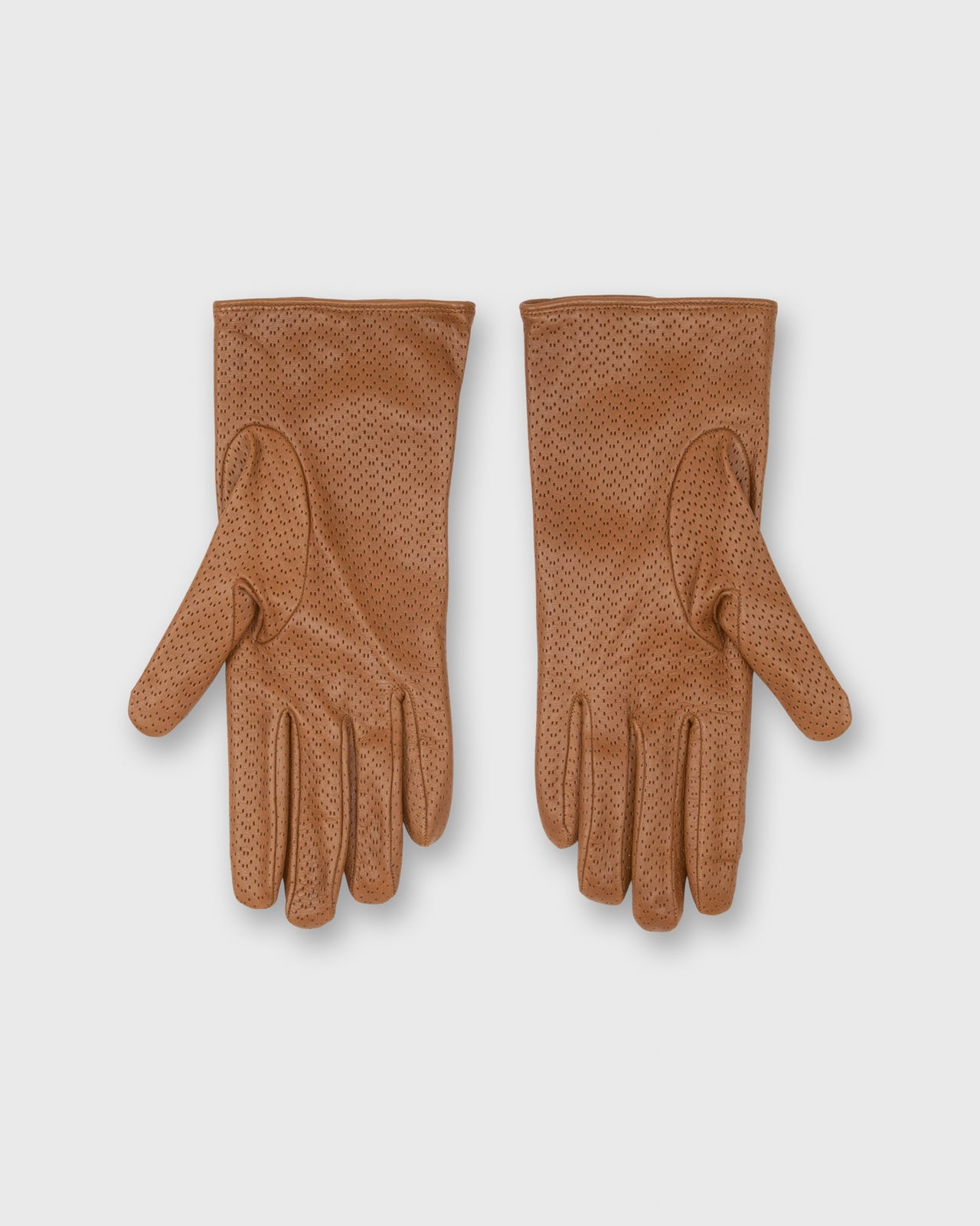 Cashmere-Lined Perforated Gloves in Camel Leather