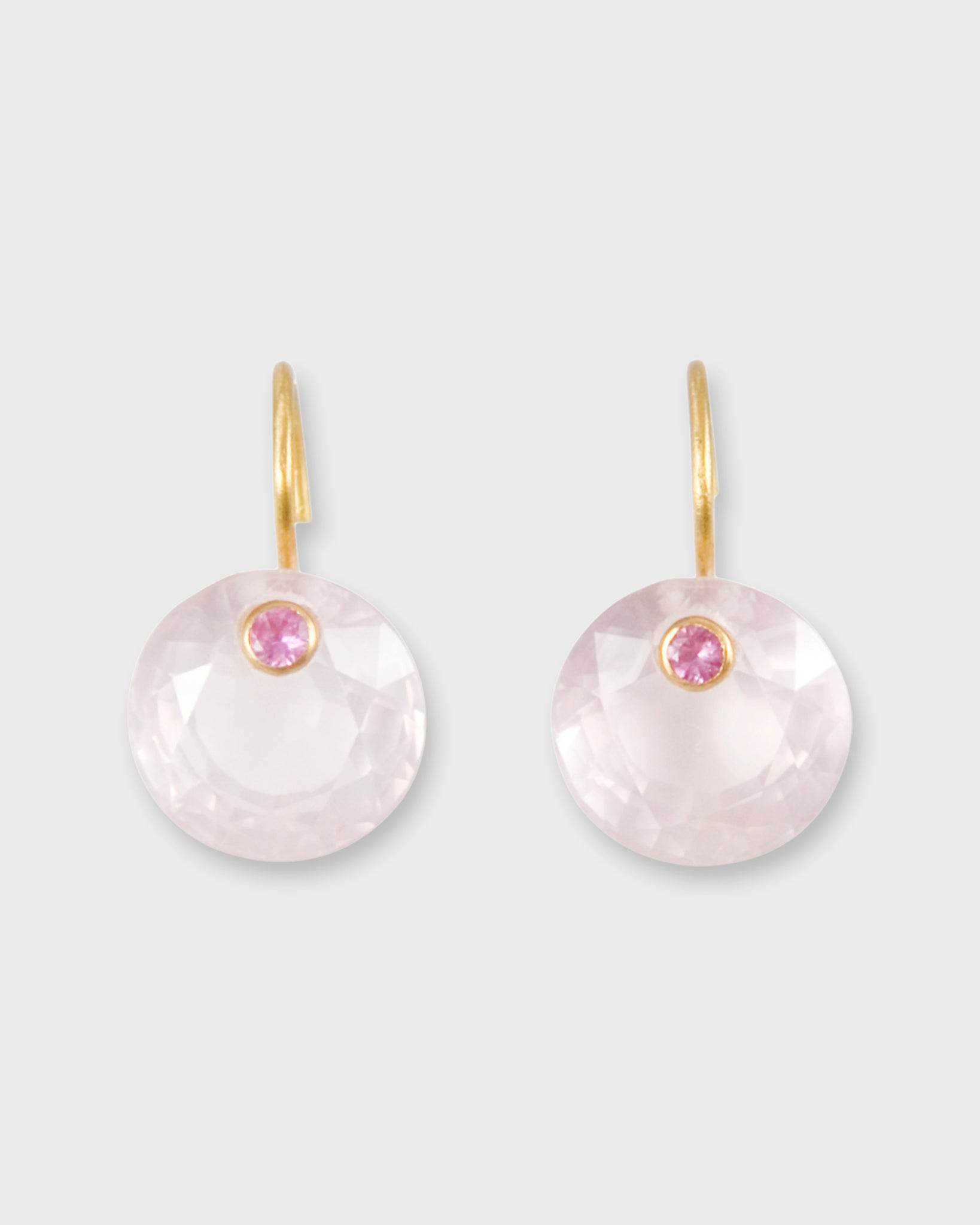 Small Round Gem Earrings in Rose Quartz/Pink Sapphire