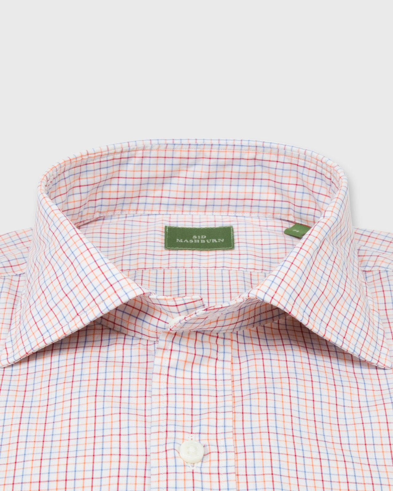 Spread Collar Sport Shirt in Blue/Orange/Red Tattersall Pinpoint Poplin