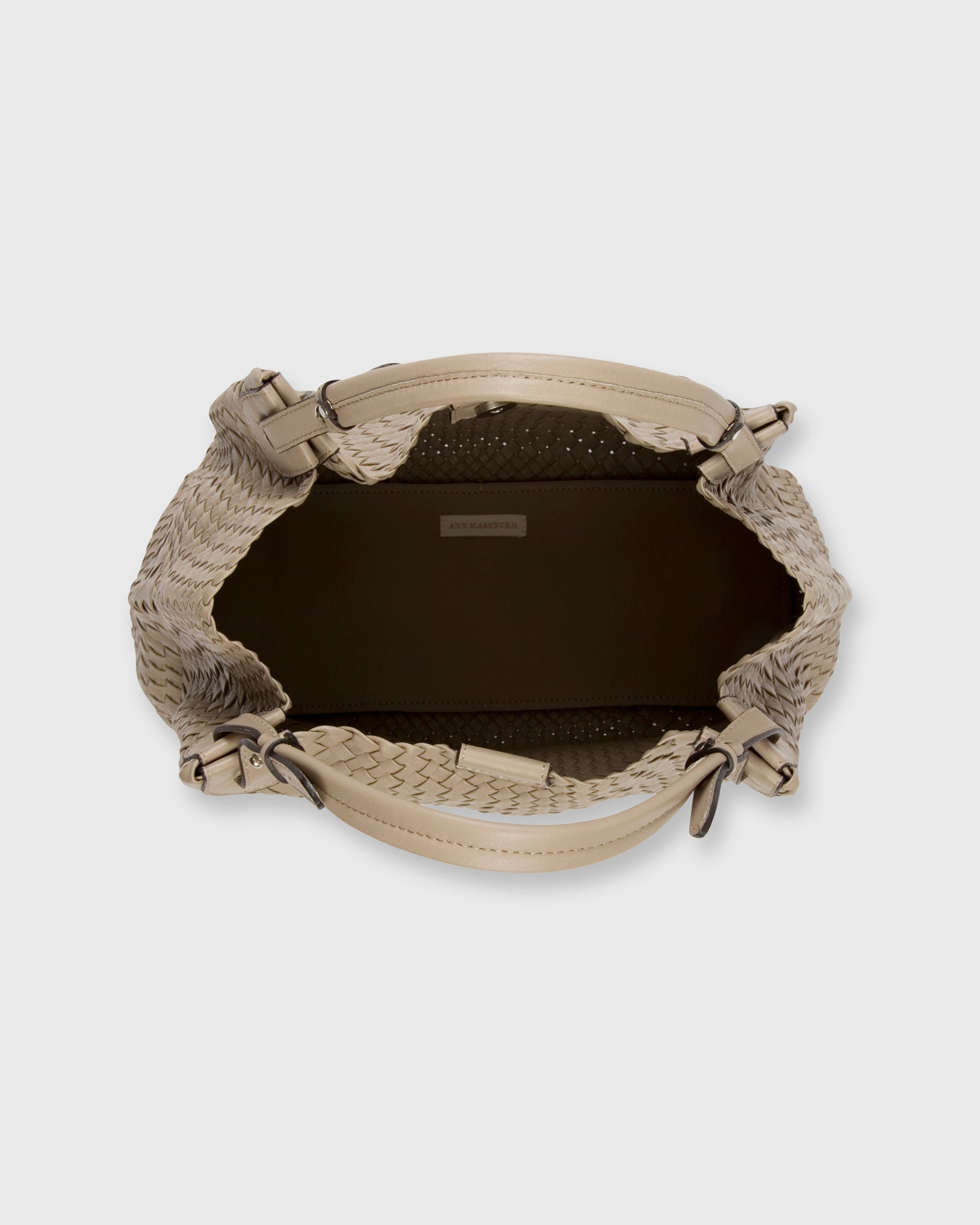 Cate Handwoven Satchel Bag in Beige Leather