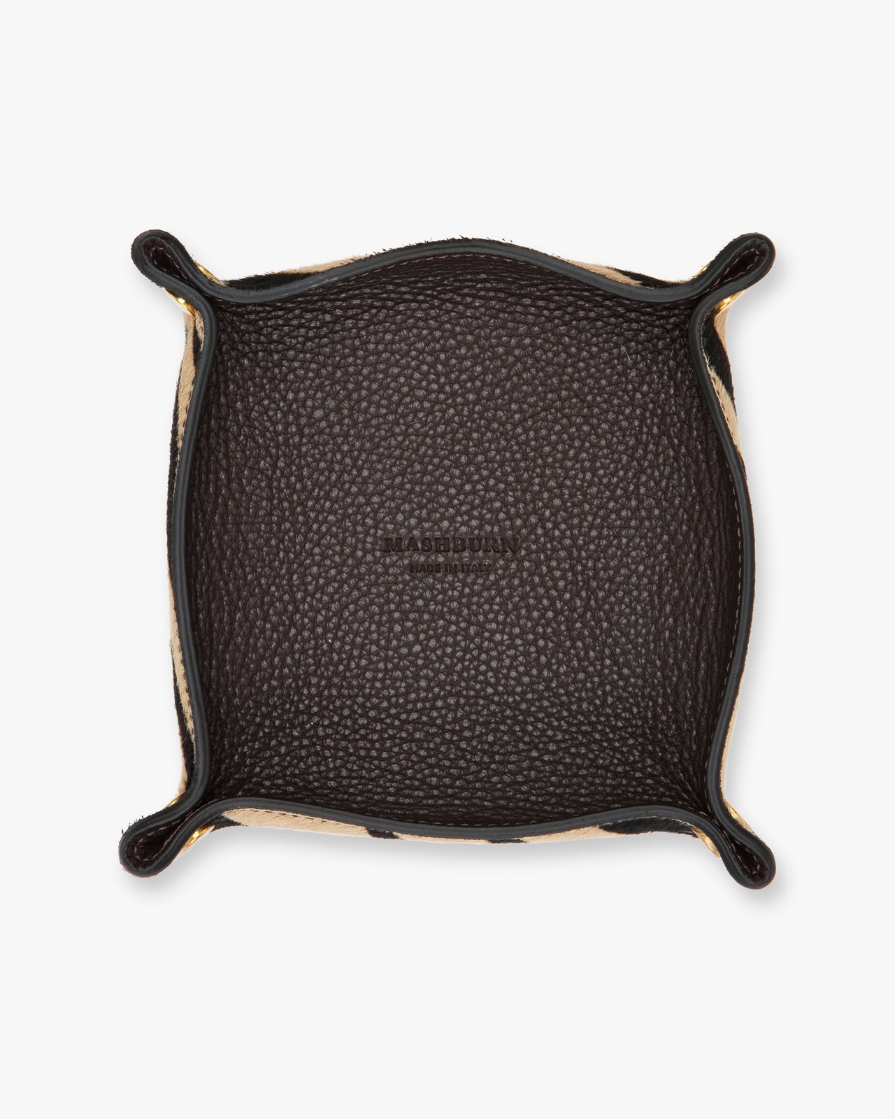 Soft Medium Square Tray in Dark Brown Leather/Zebra Calf Hair