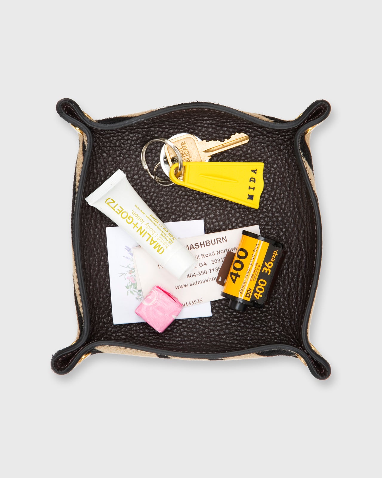 Soft Medium Square Tray in Dark Brown Leather/Zebra Calf Hair