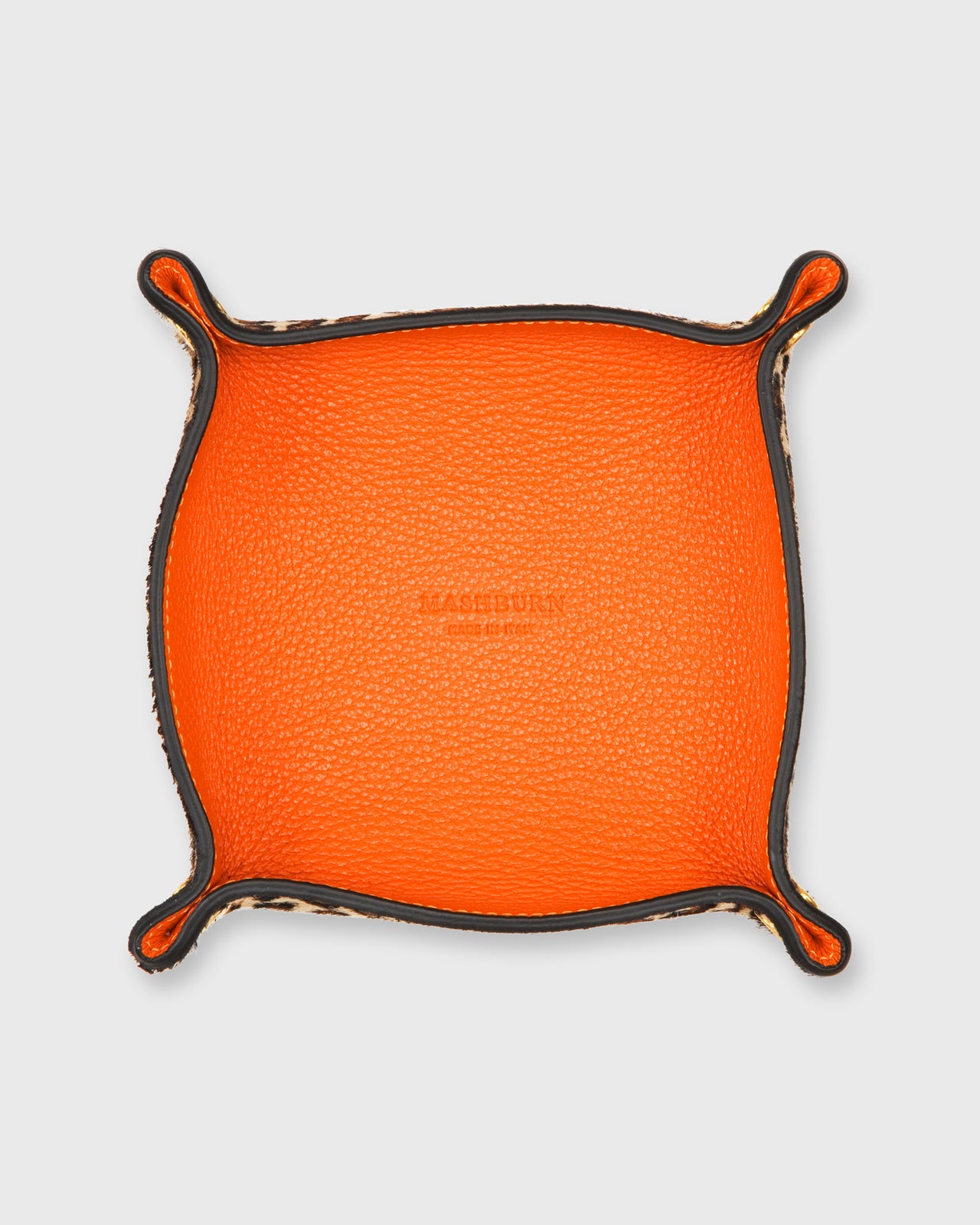 Soft Medium Square Tray in Orange Leather/Leopard Calf Hair