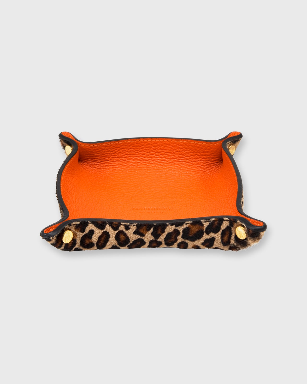 Soft Medium Square Tray in Orange Leather/Leopard Calf Hair