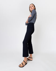 Faye Flare Cropped Pant in Black Waffle Crepe