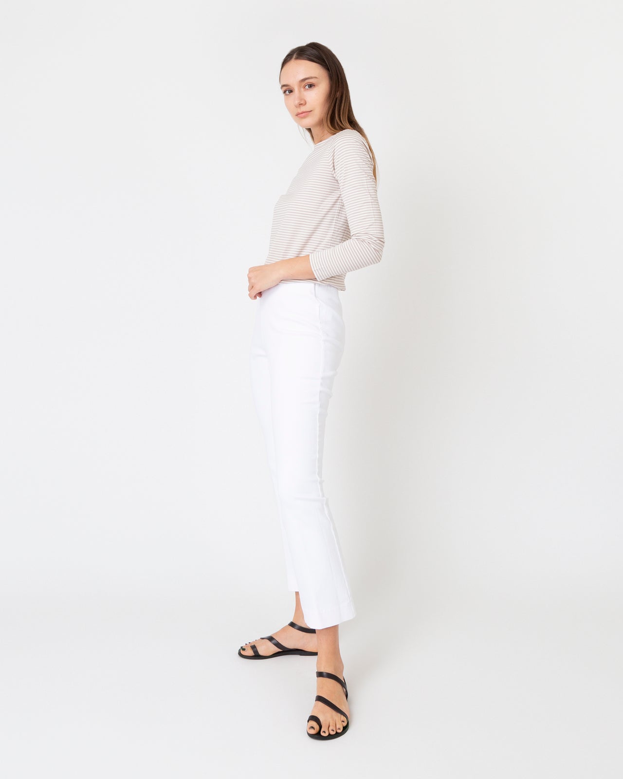 Faye Flare Cropped Pant in White Garment-Dyed Stretch Twill
