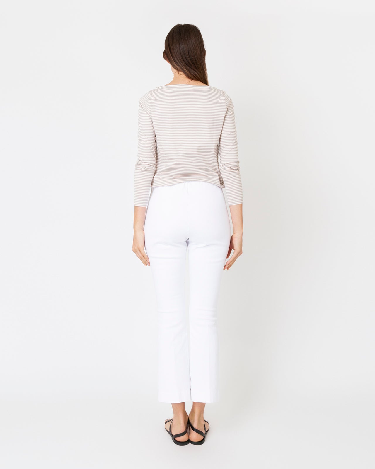 Faye Flare Cropped Pant in White Garment-Dyed Stretch Twill