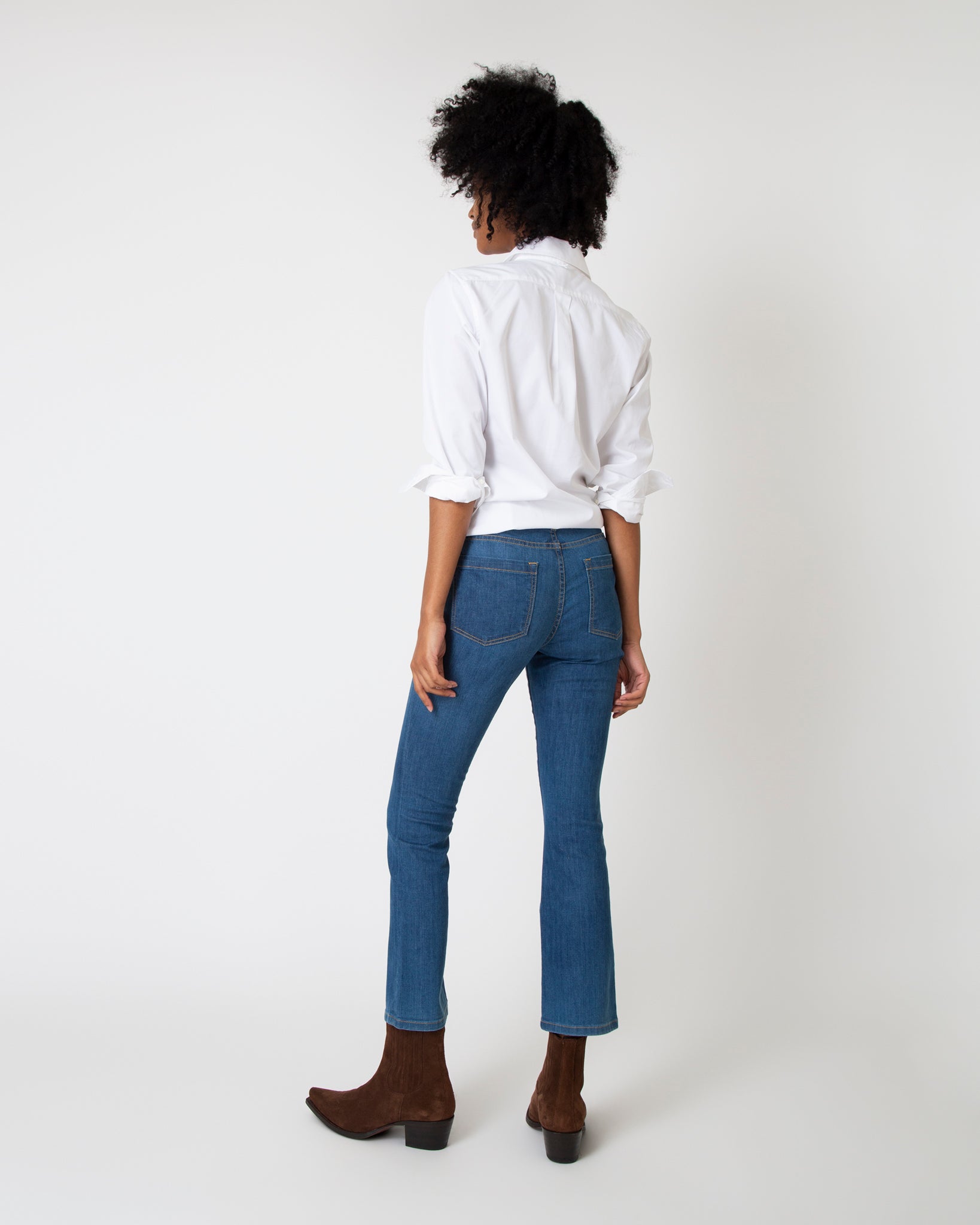 Flare Cropped 5-Pocket Jean in 3-Year Indigo Stretch Denim